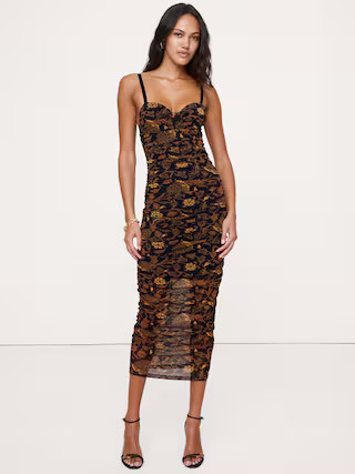 Ruched Mesh Corset Midi Dress | Banana Republic (US)