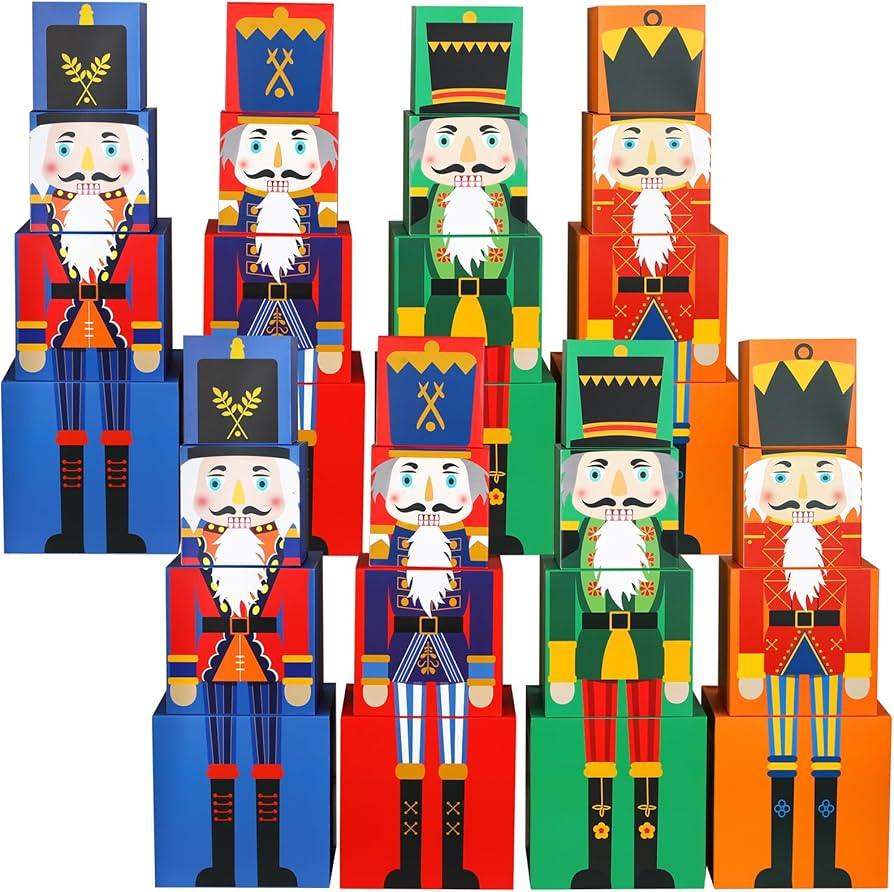 Teling 32 Pcs Christmas Nutcracker Stackable Nesting Gift Box in 4 Design Large Decorative Christ... | Amazon (US)