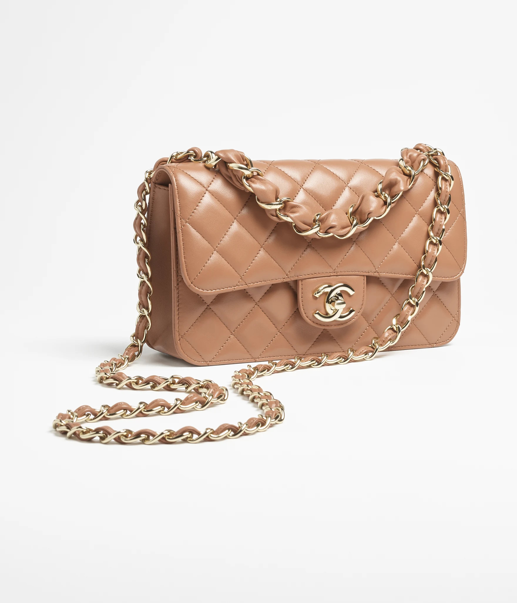 Flap bag, Shiny lambskin & gold-tone metal, camel — Fashion | CHANEL | Chanel, Inc. (US)