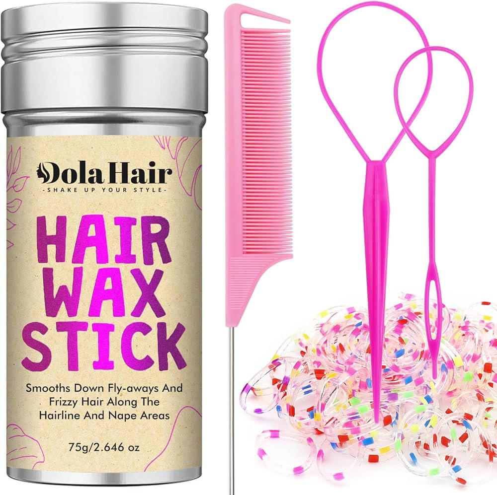 Dolahair Hair Wax Stick & Accessories - Flyaway Control for Kids & Women, 50 Pcs Colorful Elastic... | Amazon (US)