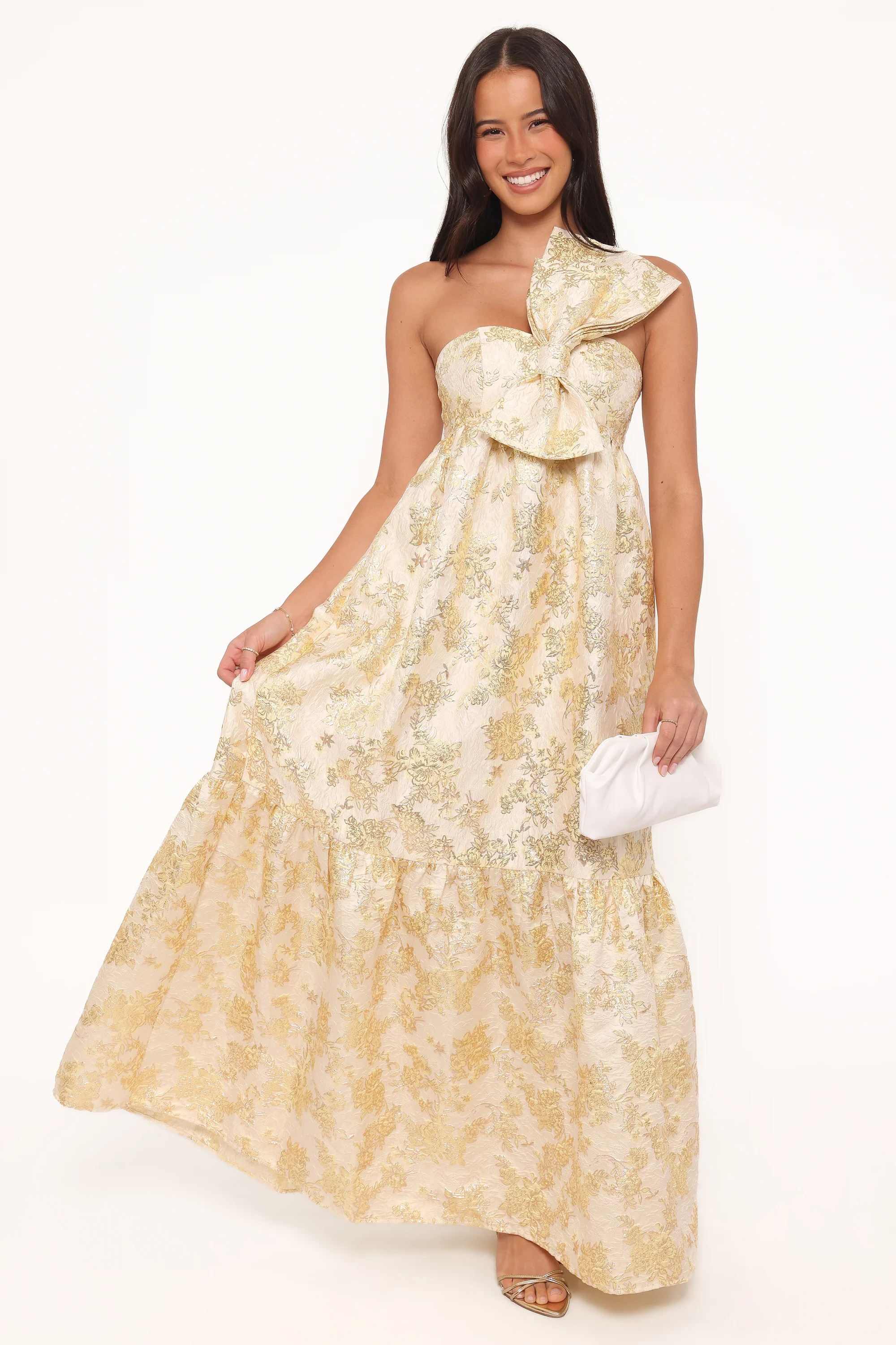 Betina Bow Front Maxi Dress - Yellow Brocade | Petal & Pup (US)