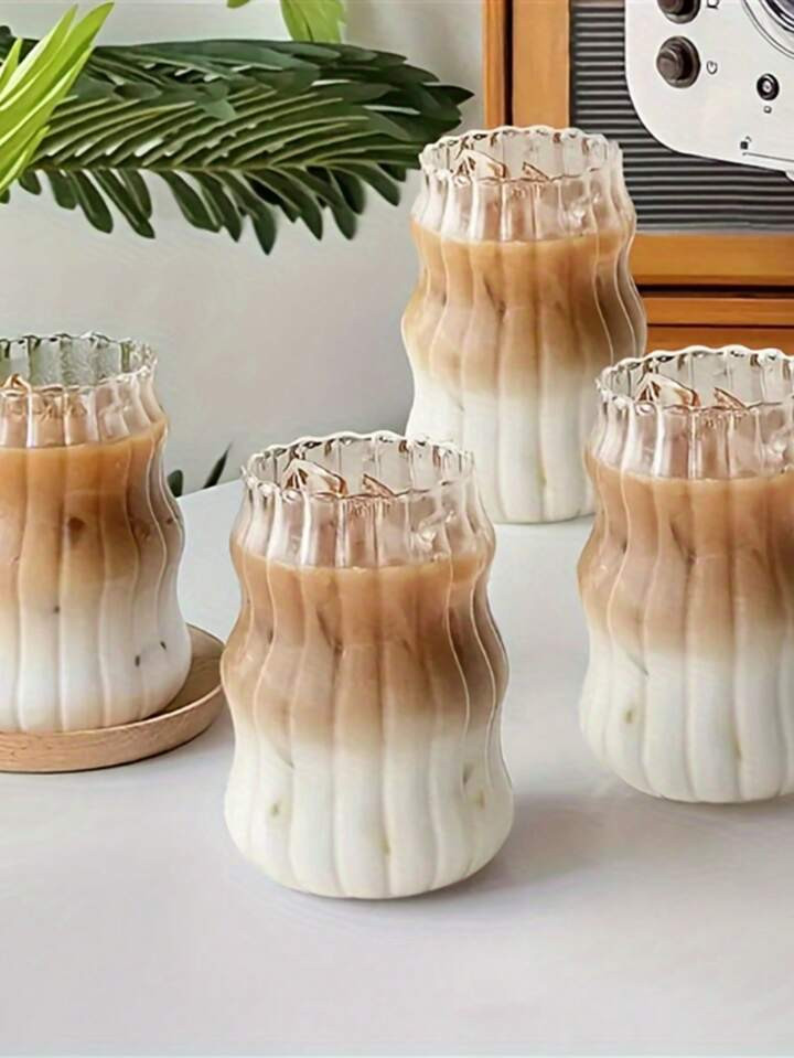 Striped Ribbed Glass Tumblers, 10oz , Machine Washable, Lead-Free Glasses For Multipurpose Use - Freezer Safe Round Drinkware For Soda, Water, Breakfast Oats - Barware For Christmas, Halloween, Valentine's, Mother's Day, Oktoberfest - Assorted Drink Set | SHEIN