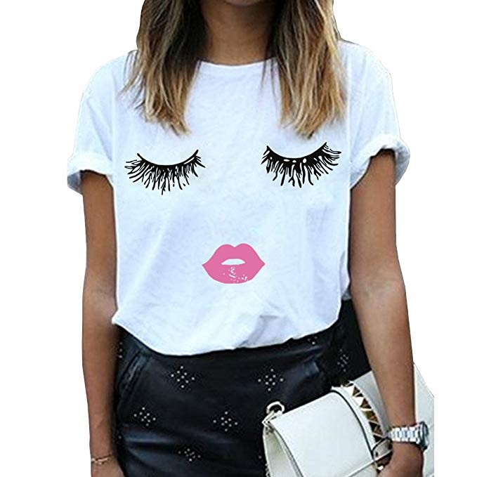 BLACKMYTH Women Summer Funny Print Short Sleeve Top Tee Graphic Cute T-shirt | Amazon (US)