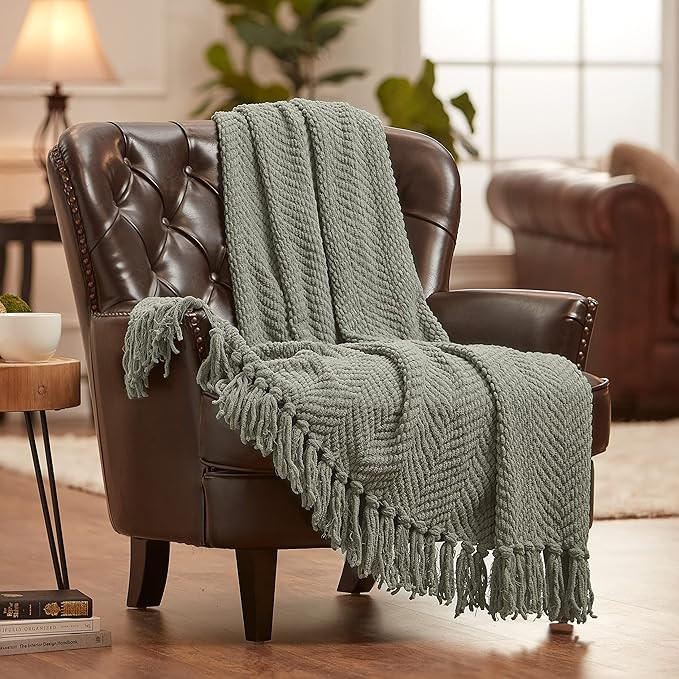 Chanasya Textured Knitted Super Soft Throw Blanket with Tassels - Warm Fluffy Cozy Plush Knit - f... | Amazon (US)