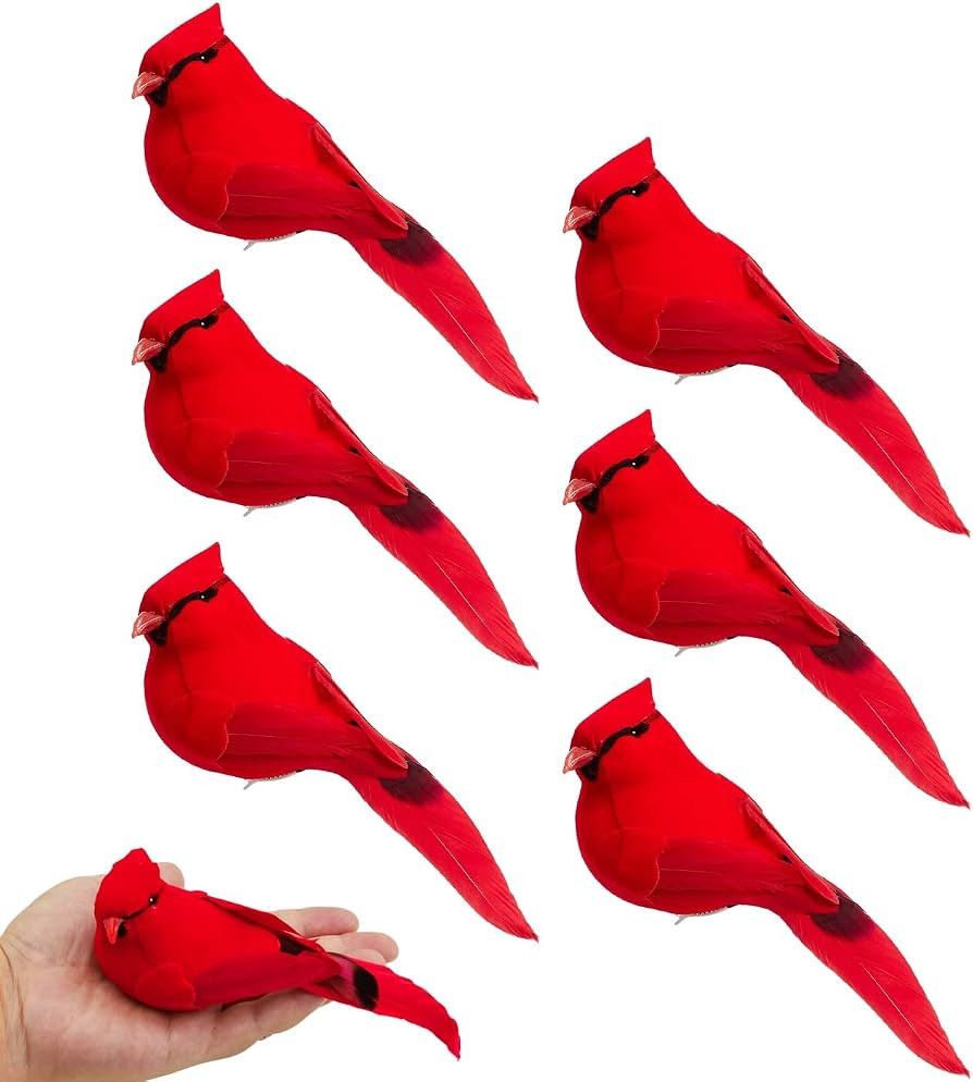 6Pcs Cardinal Decor Red Bird, 5.5" Large Clip on Red Birds Cardinal Ornaments for Christmas Tree,... | Amazon (US)
