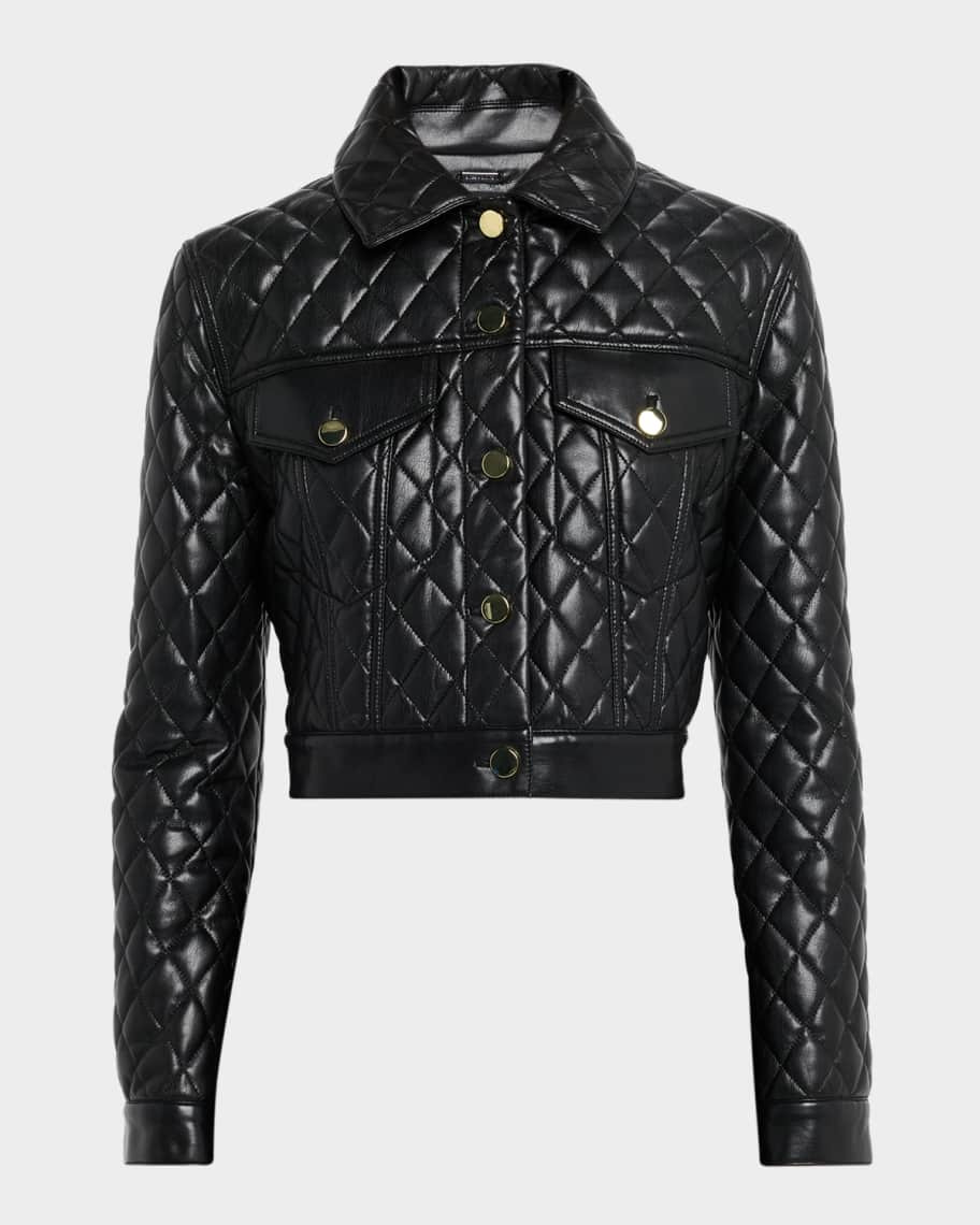 Alice + Olivia Chloe Quilted Vegan Leather Cropped Jacket | Neiman Marcus