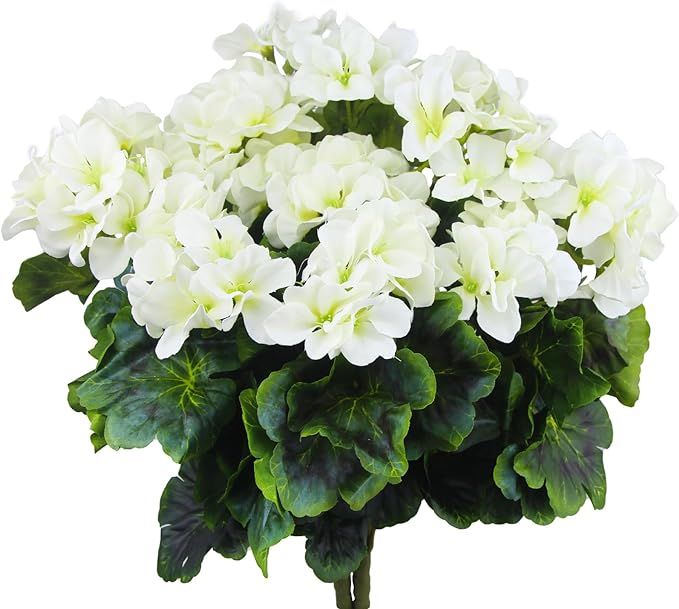 2 Pcs Artificial Geraniums for Outdoor Silk Geranium Flowers White Artificial Geranium Bush Faux ... | Amazon (US)