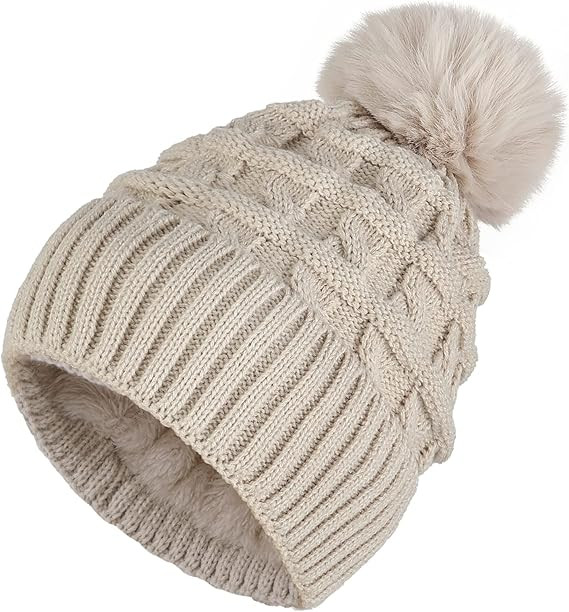 Sibba Bommelmütze für Damen, Wintermütze, Thermo-Fleece-gefütterte Mütze, Damen-Strickmütze... | Amazon (DE)