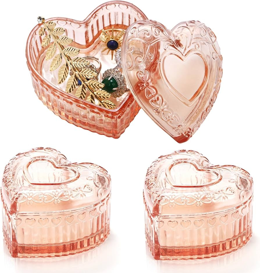Goaste 3 Pack Embossed Jewelry Box, Crystal Glass Heart-Shaped Storage Box, See-Through Candy Box... | Amazon (US)
