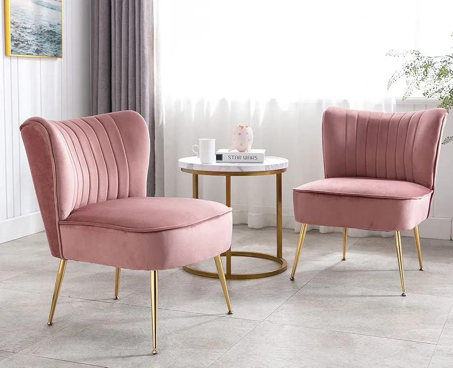 Shunzhi Velvet Accent Chairs Set of 2 Upholstered Side Chairs Mid-Century Modern Slipper Chairs w... | Amazon (US)