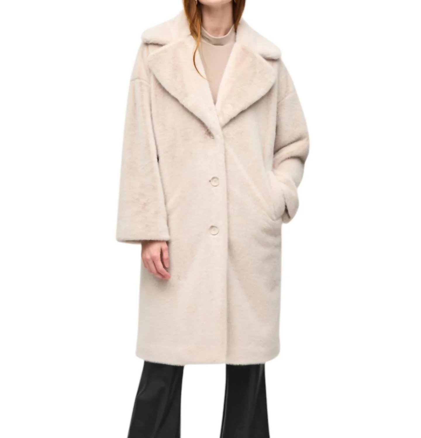 Faux Fur Straight Coat Style In Cream | Shop Simon