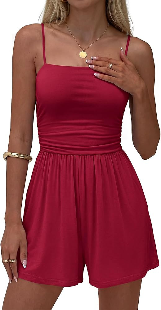 BTFBM Summer Rompers For Women 2026 Casual One Piece Spaghetti Strap Sleeveless Shorts Jumpsuit B... | Amazon (US)