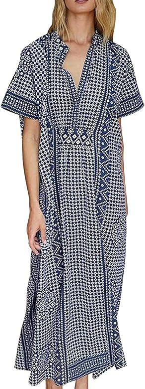 Chunoy Women Casual Loose Caftan Beach Wear Long Cover Up Bathing Suit Maxi Dress | Amazon (US)