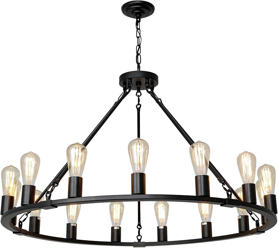 Wagon Wheel Chandelier, 15 Light Black Farmhouse Chandeliers for Dining Room, Dia 40'' Industrial... | Amazon (US)