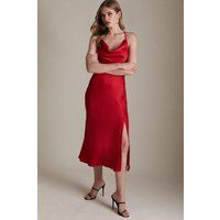 boohoo Satin Cowl Neck Woven Midi Slip Dress -, Red | Karen Millen UK & IE