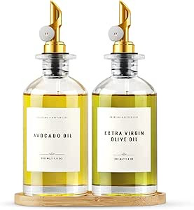 Olive Oil Dispenser Bottle with Bamboo Tray, GIXSEGIE Oil and Vinegar Dispenser Set w.Metal Pour ... | Amazon (US)