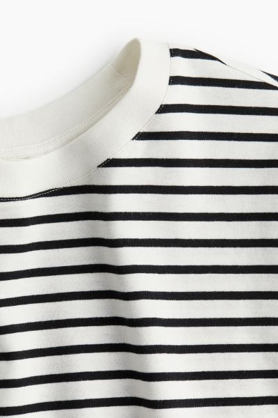 Cotton T-shirt - Round Neck - Short sleeve - White/black striped - Ladies | H&M US | H&M (US + CA)