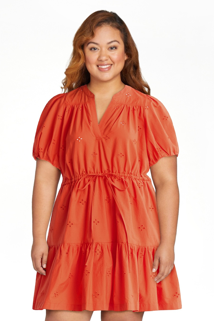 Free Assembly Women's and Women's Plus Cotton Eyelet Tiered Mini Dress with Puff Sleeves, Sizes X... | Walmart (US)