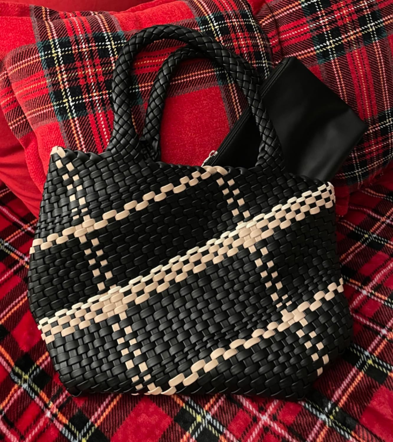 Woven Tote Bag for Women, Tote Handbag Roomy Shoulder Bags, Large Travel Handbags with Purse | Amazon (US)