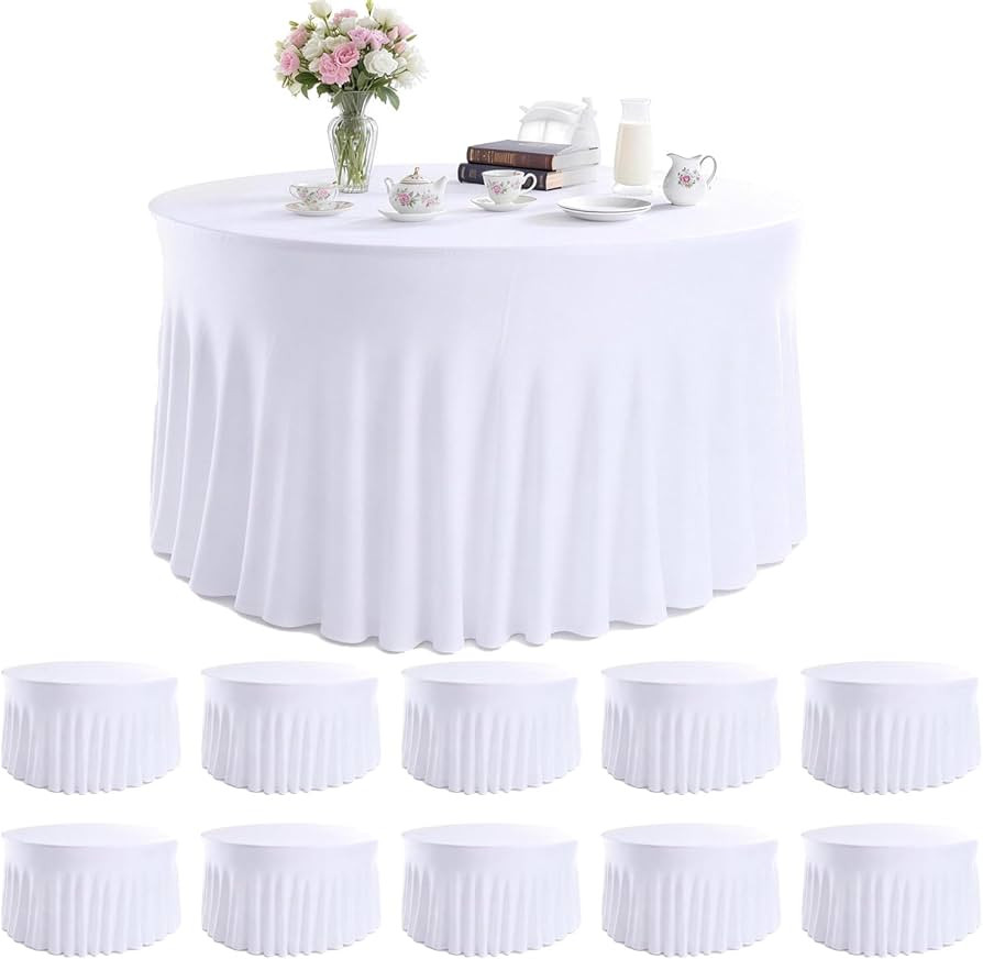 10 Pack White Round Spandex Tablecloths for 60in Tables, 120 Inch Stretch Fitted Table Skirts, Wr... | Amazon (US)