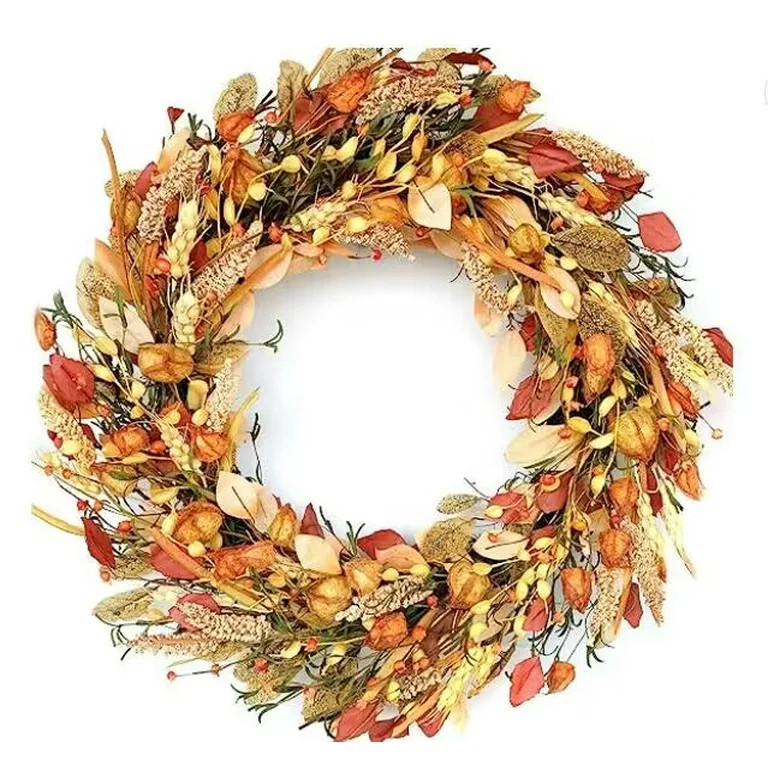 22-23 inch Fall Wreath Berries Front Door Wreath Artificial Leaves Grain Wreath Harvest Wheat Ear... | Walmart (US)