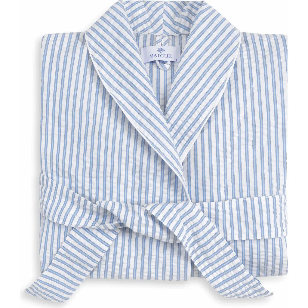 Matouk Matteo Stripe Robe in Azure at Nordstrom, Size Medium | Nordstrom