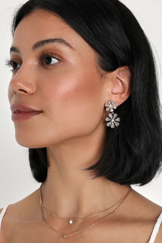 Sparkling Essence Gold Rhinestone Flower Statement Earrings | Lulus (US)