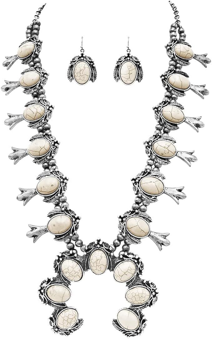 Rosemarie & Jubalee Women's Statement Western Howlite Squash Blossom Necklace Earrings Set, 24"+3... | Amazon (US)
