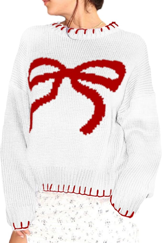 luethbiezx Women Cute Bow Sweater Long Sleeve Bow Front Knitted Pullover Y2K Fall Sweater Casual ... | Amazon (CA)