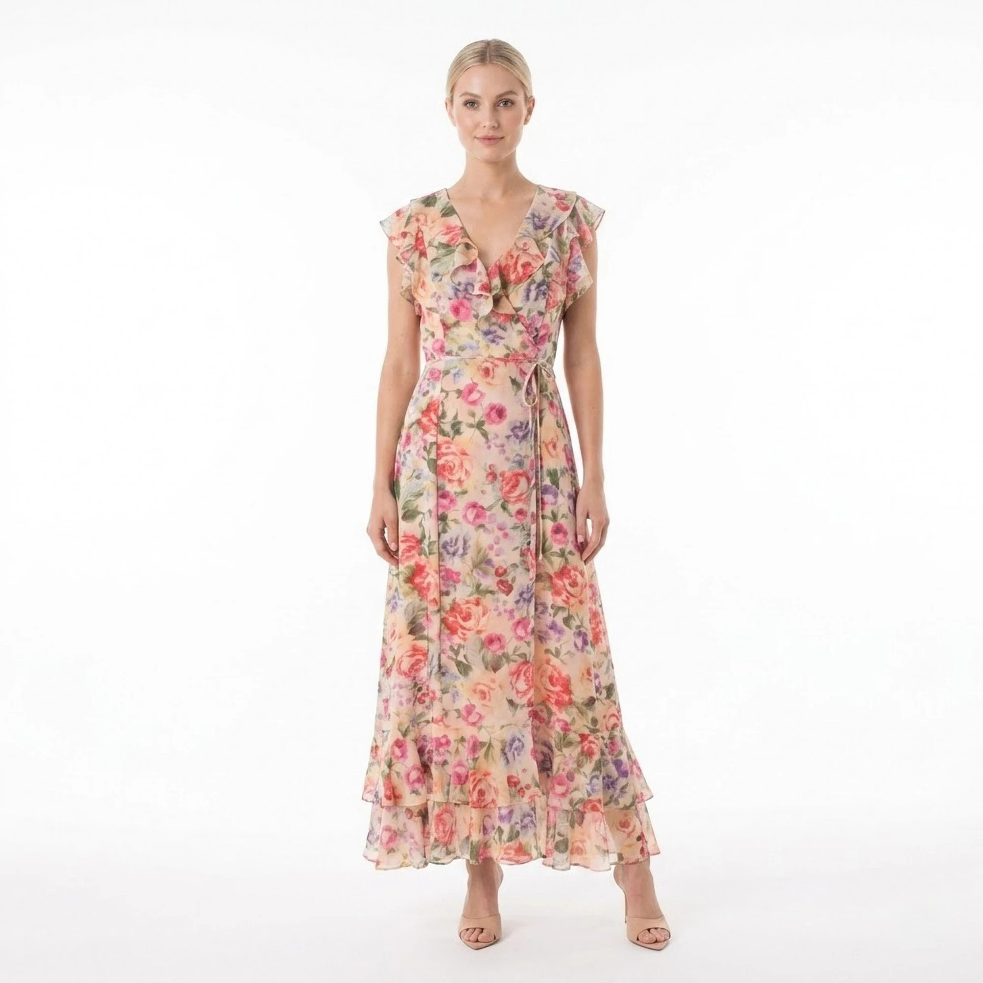 Women's Maison Tara Floral Ruffle Wrap Maxi Dress | Kohl's