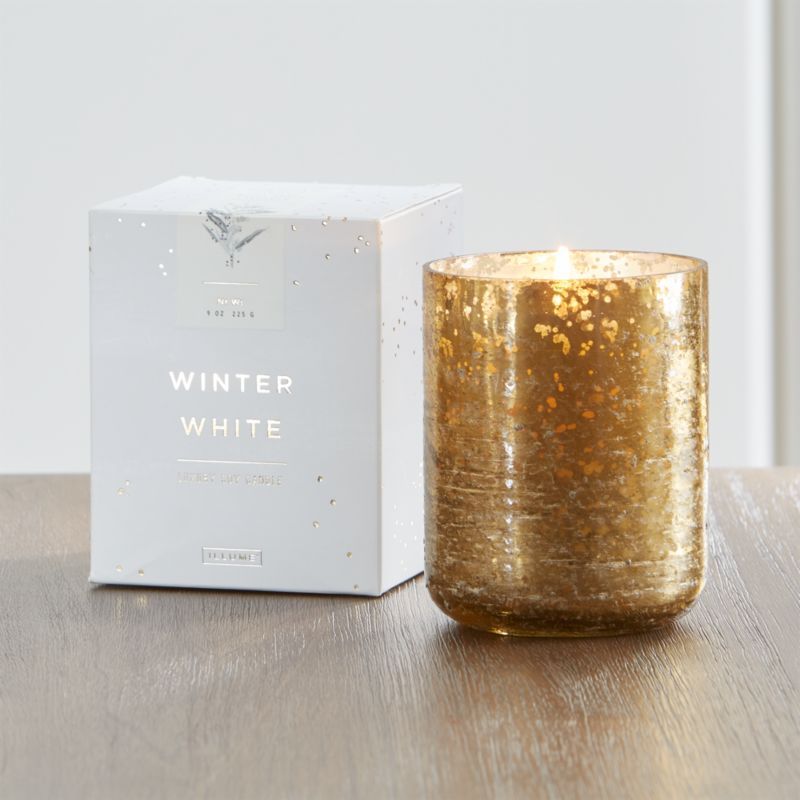 ILLUME Winter White Scented Mercury Glass Holiday Candle + Reviews | Crate & Barrel | Crate & Barrel