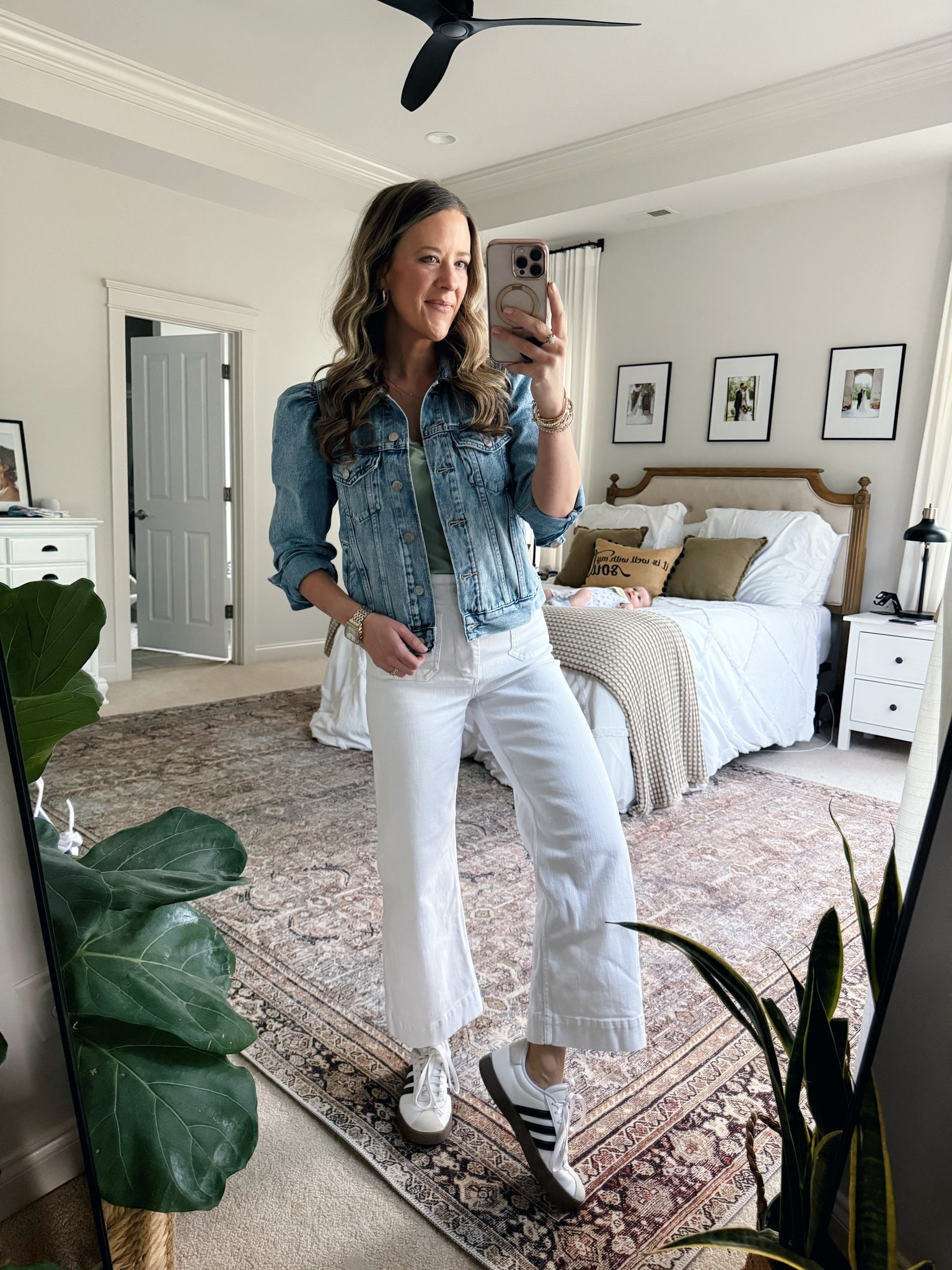 70% off this puff sleeve denim jacket. Only $27. It has been going in and out of stock so  if you’ve been eyeing it. Hi ahead and grab it. 
Jean Jacket: I sized up one (S)
Tee: Madewell XS
White Jeans: 26 (size up)
Adidas Sneakers: TTS

Mom style, elevated, casual, preppy style, gap jacket, mom, outfit, breast-feeding, friendly, casual, workwear, spring, OOTD

#LTKFindsUnder100 #LTKSeasonal #LTKStyleTip

#LTKSaleAlert #LTKFindsUnder50 #LTKStyleTip