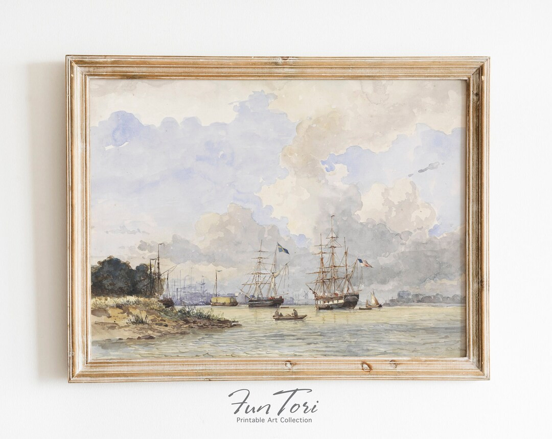 Vintage Sailboat Watercolor Painting Printable Wall Art Boat - Etsy | Etsy (US)