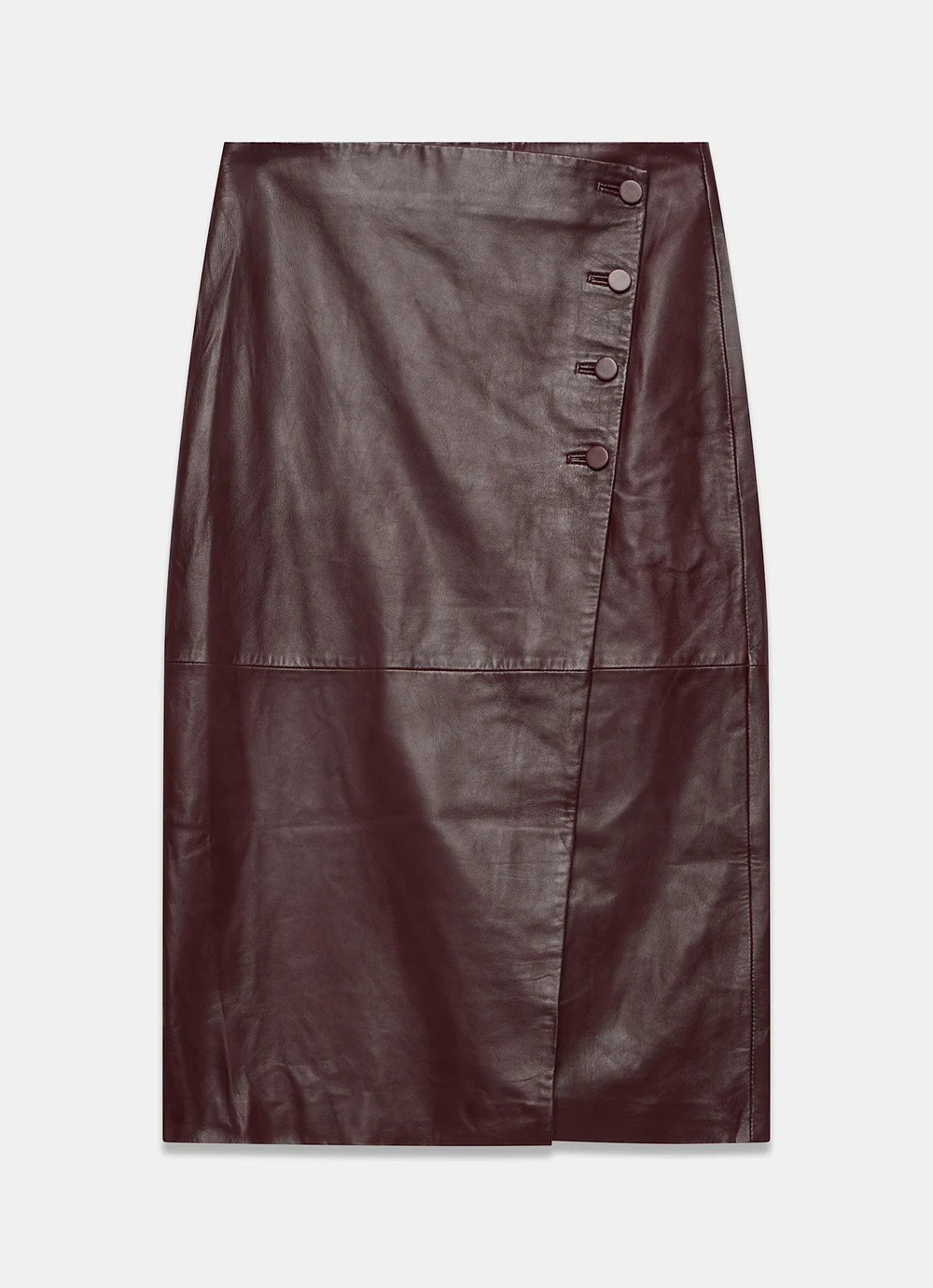 Burgundy Leather Wrap Midi Skirt | Mint Velvet - ROW