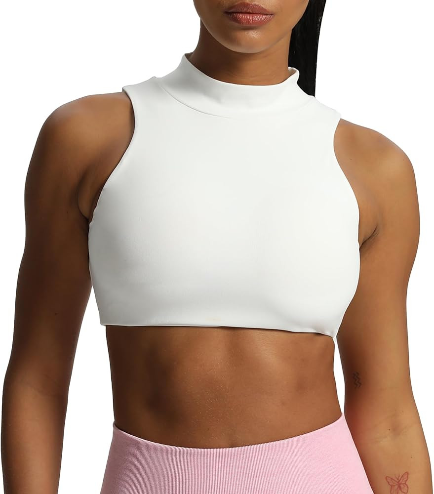 Aoxjox Women's Kim Cutout High Neck Tank Top Workout Sports Bras Fitness Padded Training Gym Bra ... | Amazon (US)