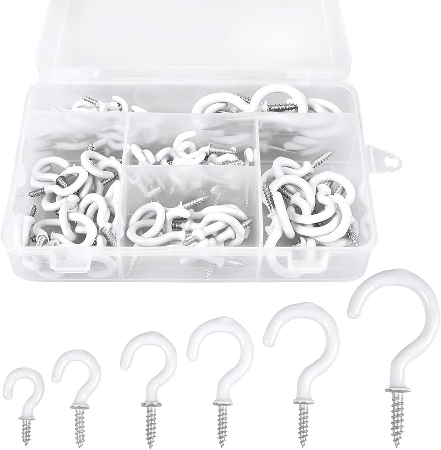 Romeda 90 Pcs White Ceiling Hooks kit, 6 Sizes Vinyl Coated Screw-in Plant, Kitchen, Cup, Ceiling... | Amazon (US)