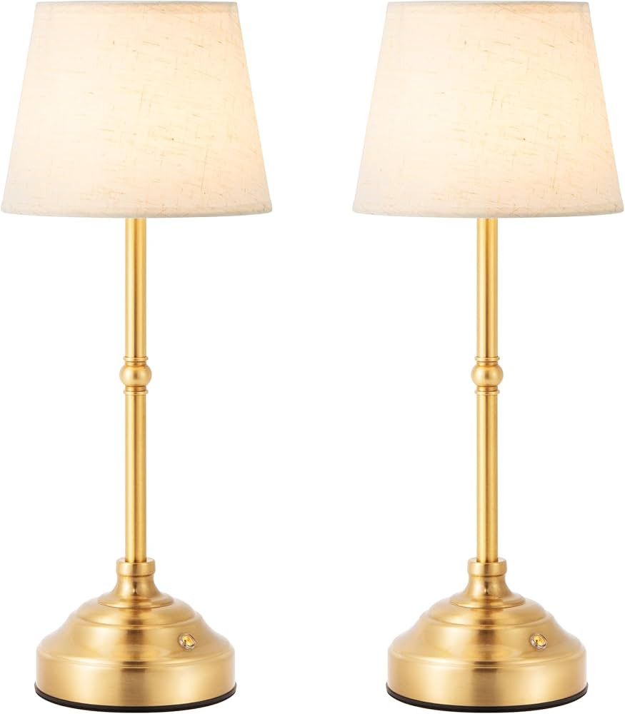 2 Pack Cordless Table Lamp, Rechargeable Desk Lamp with Fabric Shade, Battery Operated 3 Color St... | Amazon (US)