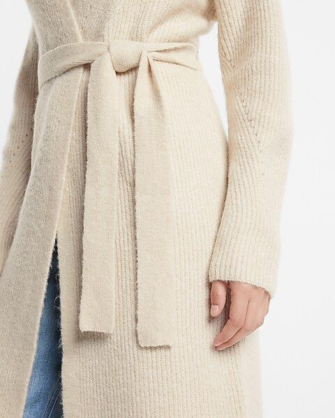 Ribbed Collared Belted Duster Cardigan | Express