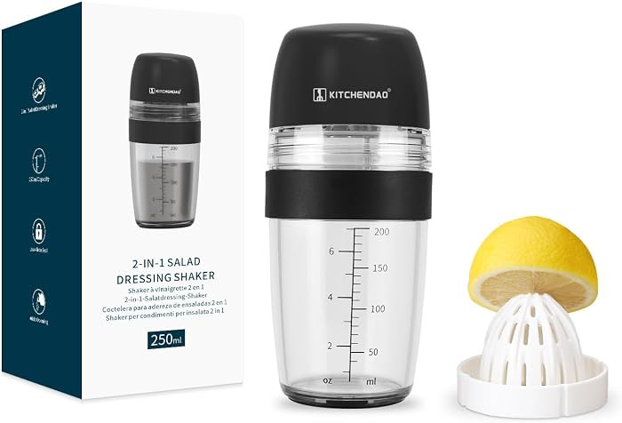 KITCHENDAO 2 in 1 Salad Dressing Shaker Container with Juicer, Pour Spout, LeakprooF, Soft Grip, ... | Amazon (US)