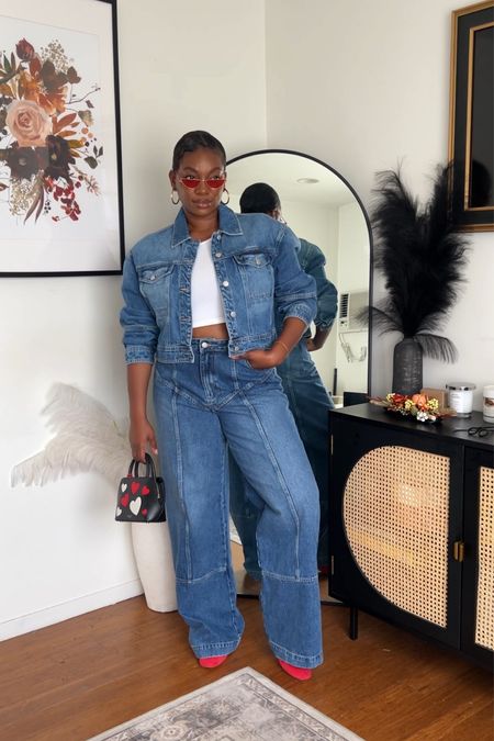 Styling red suede ballet flats with an all denim look 

#LTKstyletip #LTKshoecrush