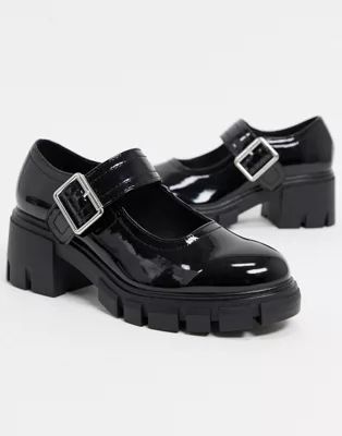 ASOS DESIGN Skittle chunky mary jane mid heels in black | ASOS (Global)