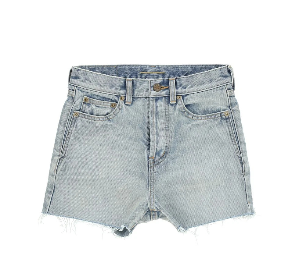 Saint Laurent High Waist Raw Edge Denim Shorts | Cettire Global
