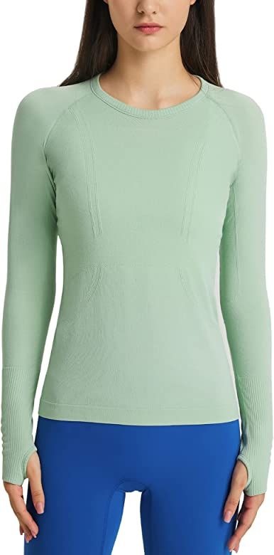 LUYAA Women's Workout Tops Long Sleeve Shirts Yoga Sports Breathable Gym Athletic Top Slim Fit | Amazon (US)