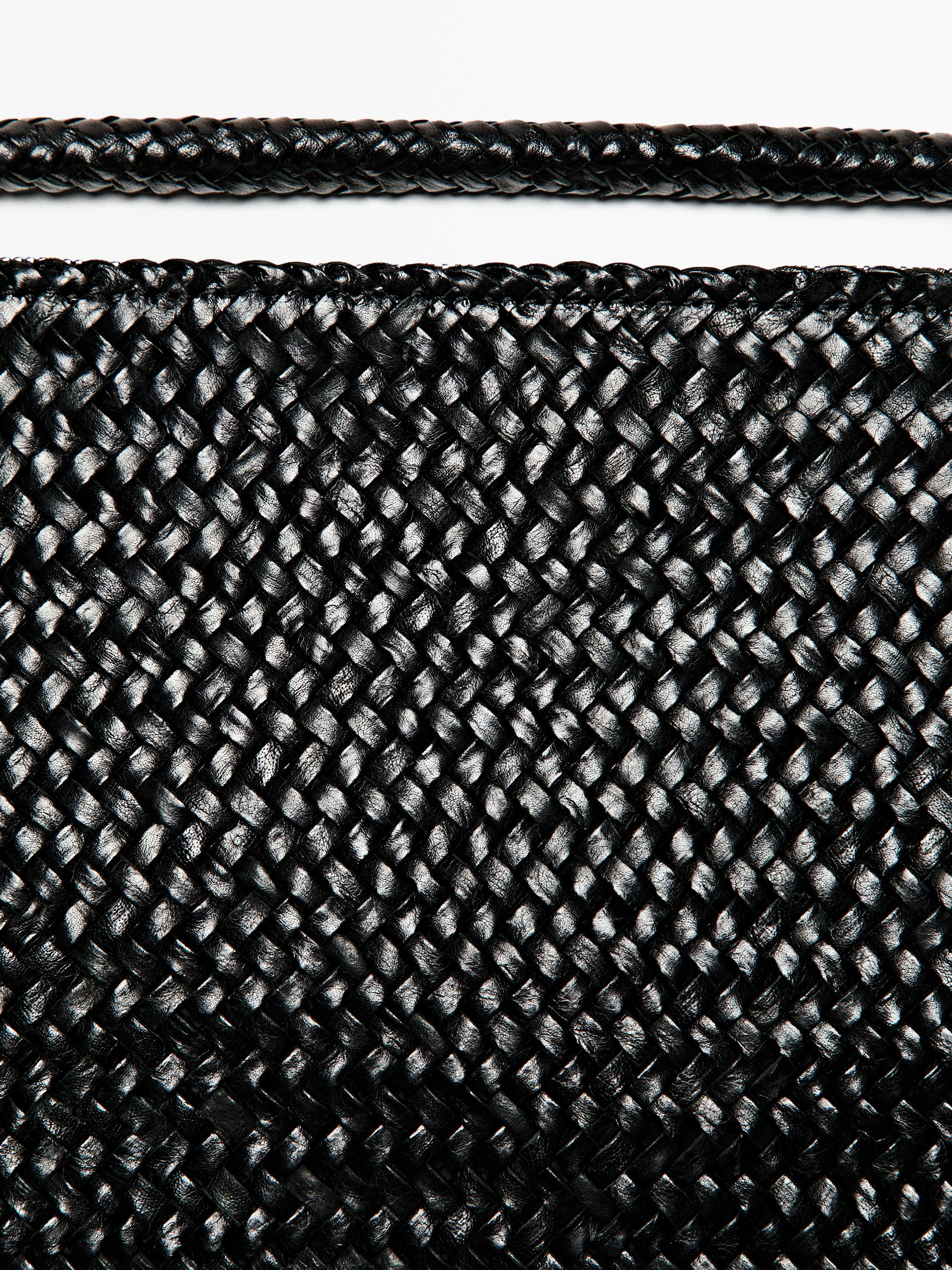 Large woven nappa leather satchel bag | Zara US