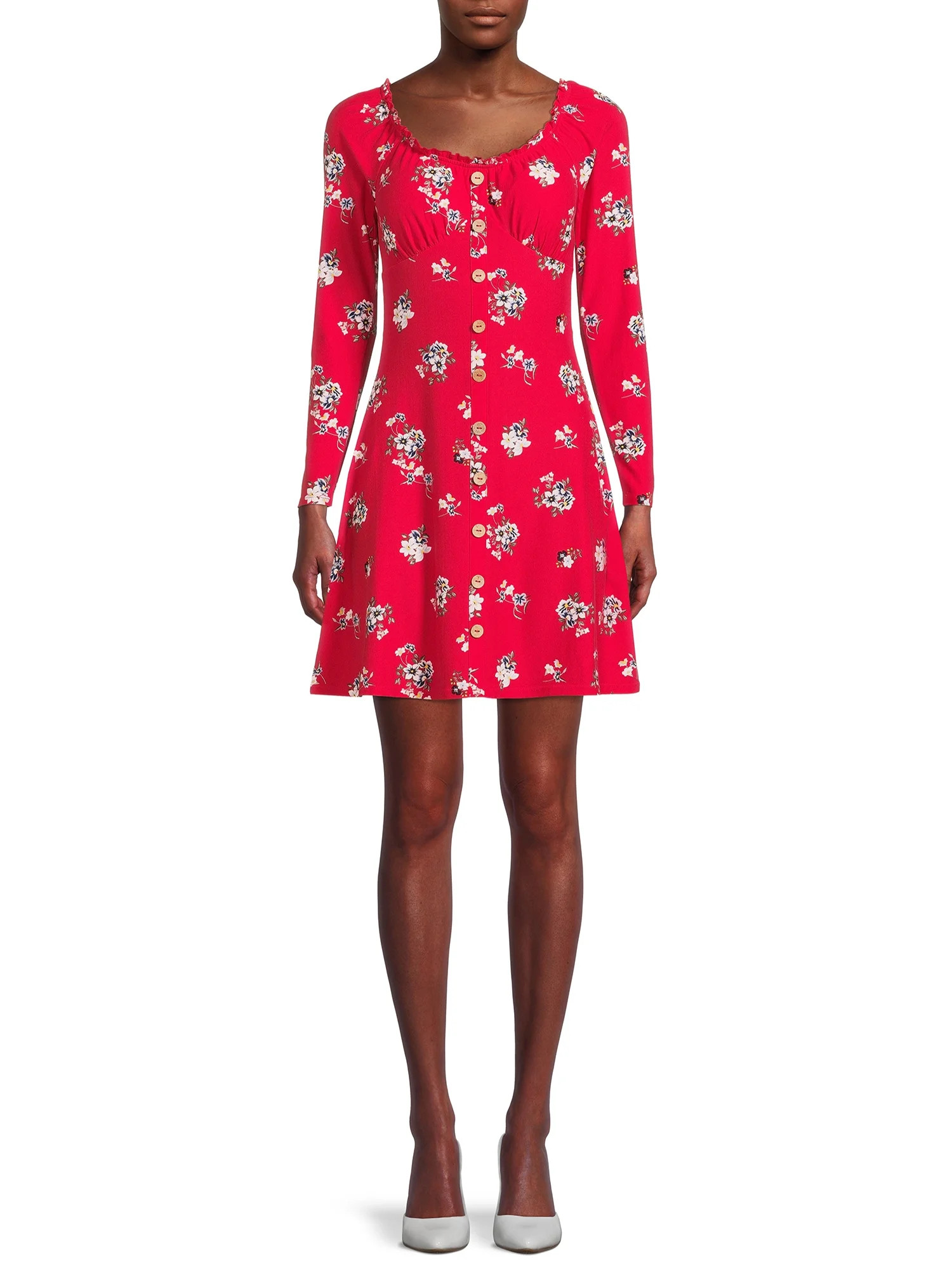 No Boundaries Juniors' Long Sleeve Button Front Dress | Walmart (US)