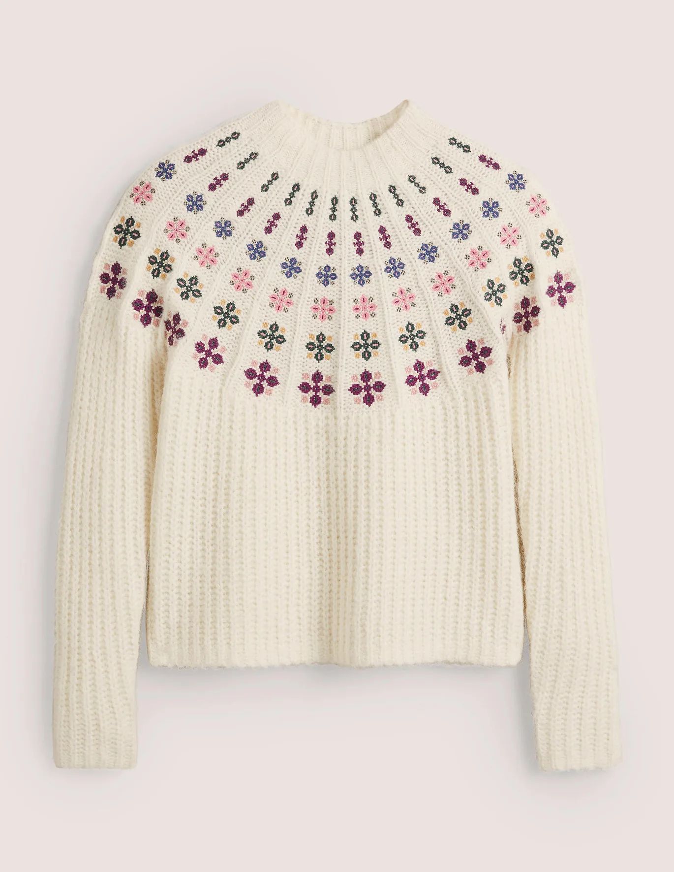 Fluffy Embroidered Jumper - Ivory, Multi Embroidery | Boden (US)