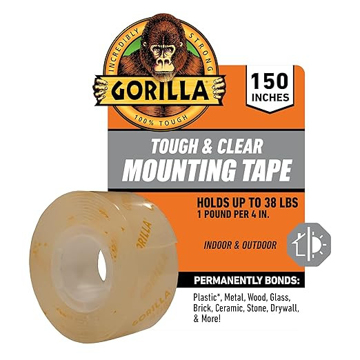 Gorilla Tough & Clear Double Sided Mounting Tape, Clear Tape, 1" x 150" (Pack of 1) - Weatherproo... | Amazon (US)