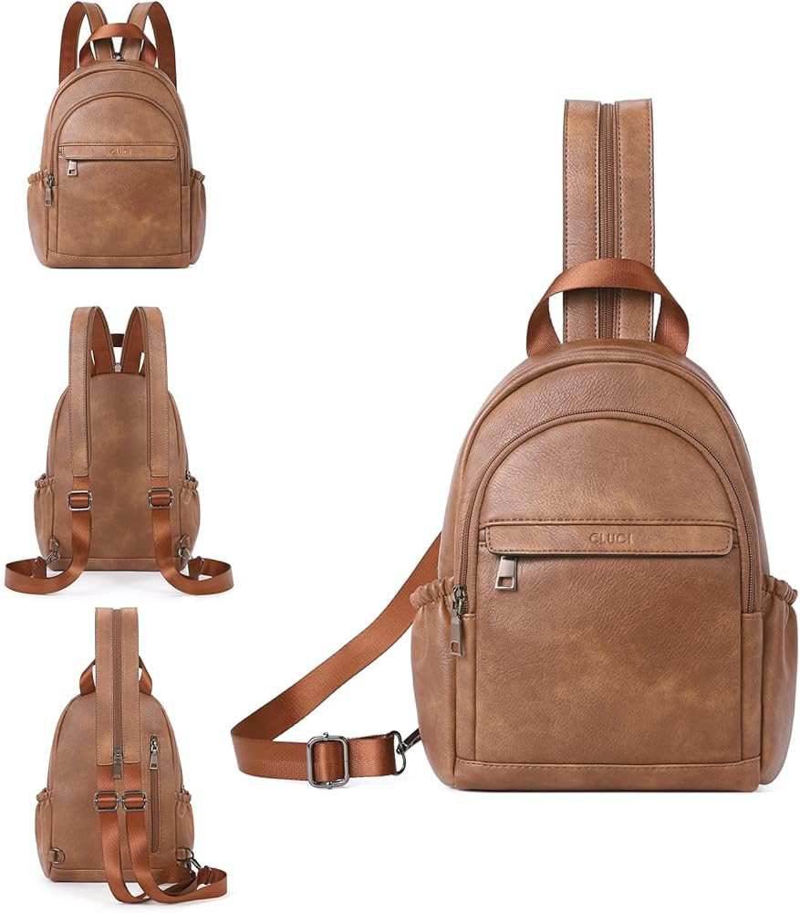 CLUCI Leather Sling Backpack for Women - Small Convertible Crossbody Bag for Travel | Amazon (US)
