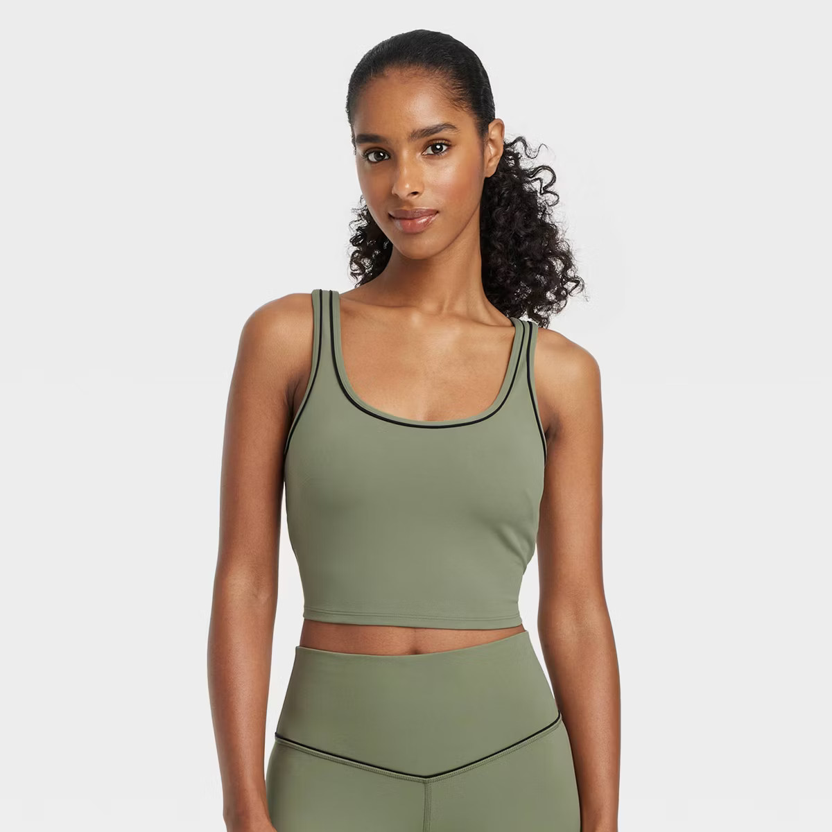 Women's Tipped Cropped Sports Bra - JoyLab™ Olive Green M | Target