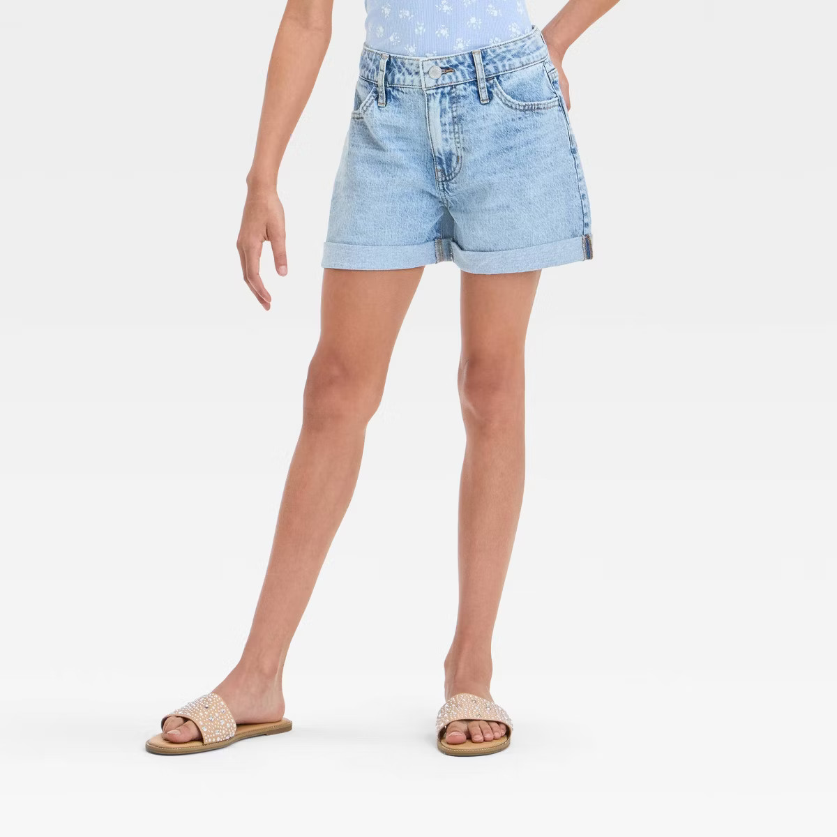 Girls' High Rise Jean Shorts - art class™ Light Wash S: Adjustable Waistband, Lightweight Denim | Target